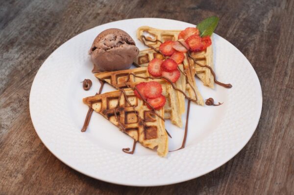 Waffle con helado